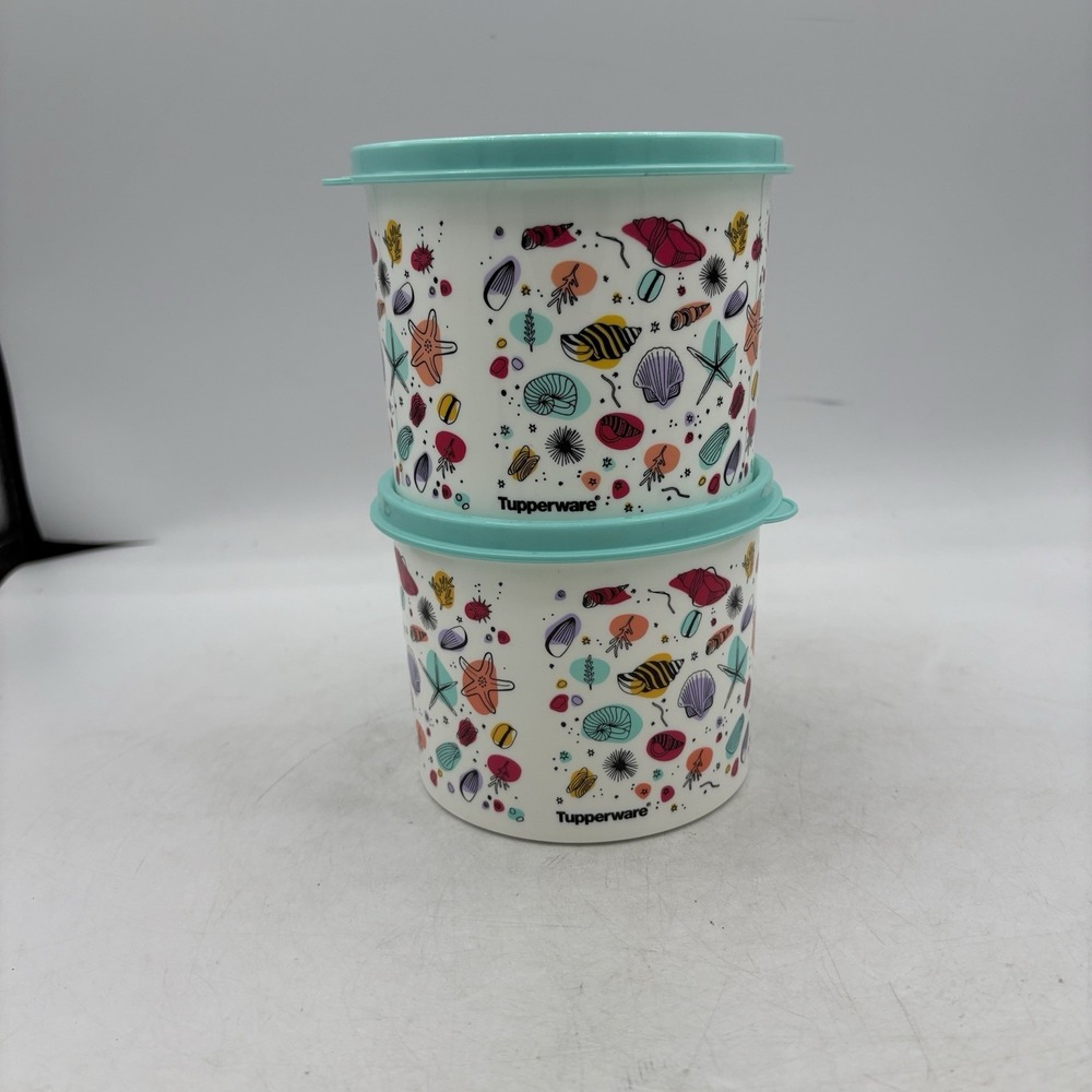 Tupperware Food‎ Storage Utopic Shore Mini 2 Cups Shell Sea Ocean White Set of 2